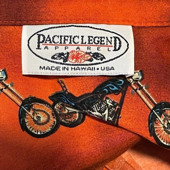 Vintage Mens Pacific Legend Hawaiian Motorcycle Cotton Button Down Short Sleeve - Picture 2 of 10